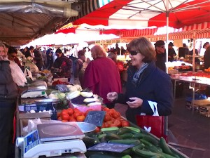 The market runs several blocks of stalls for just about any food you could want. Cours Saleya mostly offers vegetables; the big meat and fish markets are across Old Town about a five minute walk away.