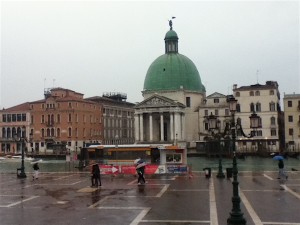 The view from a rainy St. Lucia train station on the way out of Venice. Normally, this plaza would be so full of people you could not see the surface.